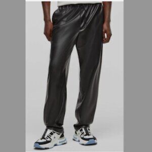 Mode of One Mens Relaxed Fit Faux Leather Pull On Pants in Deep Black Size XXL